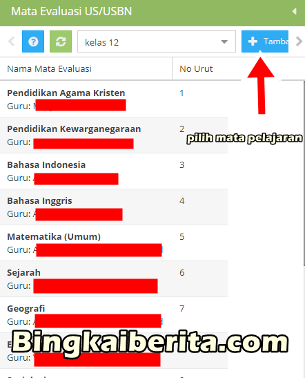pilih mata evaluasi