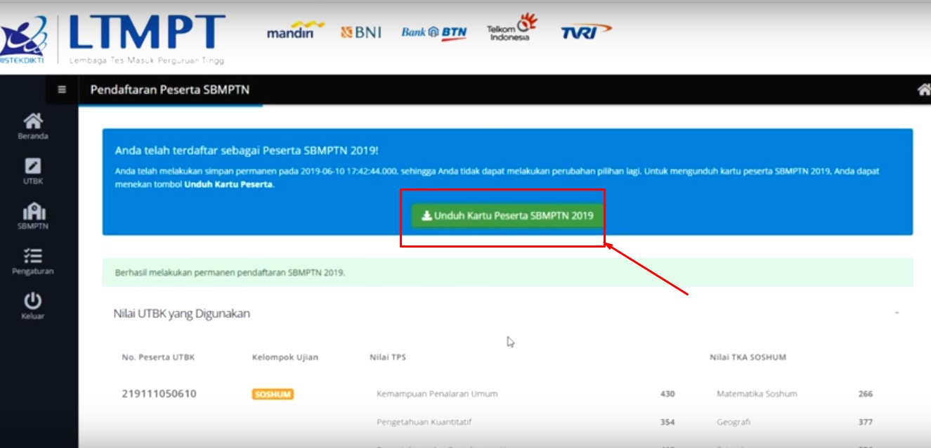 Cetak Kartu peserta SBMPTN
