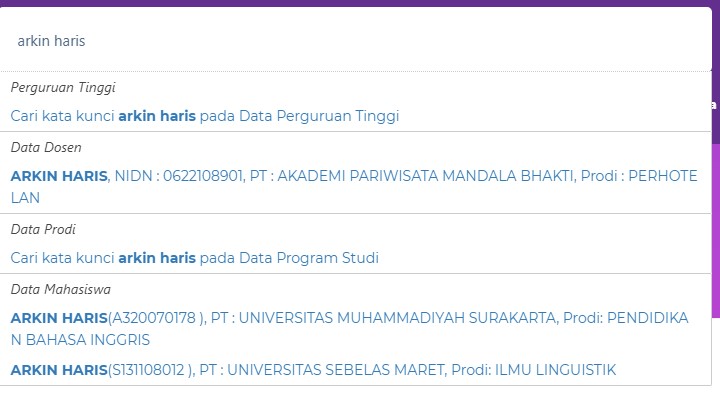 Search dosen dan Mahasiswa di PD Dikti