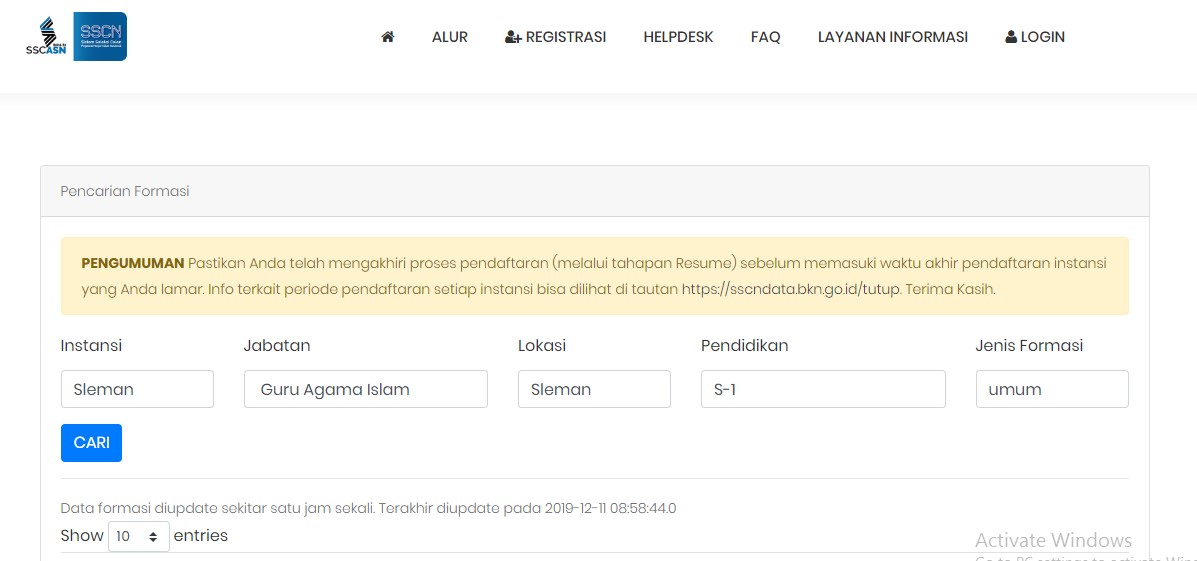 cara cek formasi CPNS di SSCN
