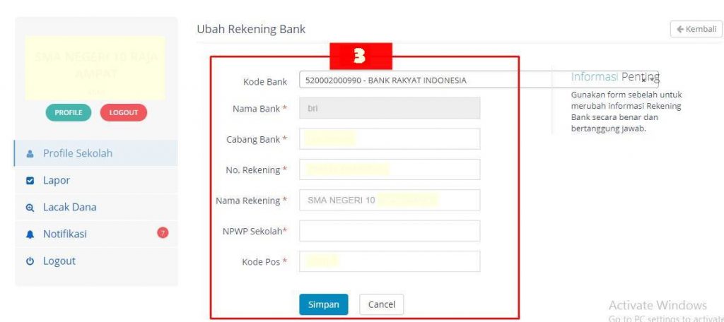 Update rekening Bos terbru