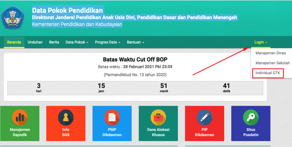 LOGIN PTK Dapodik