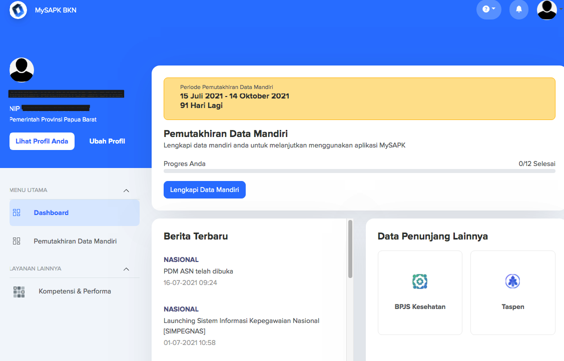 Pemutakhiran data MY SAPK BKN
